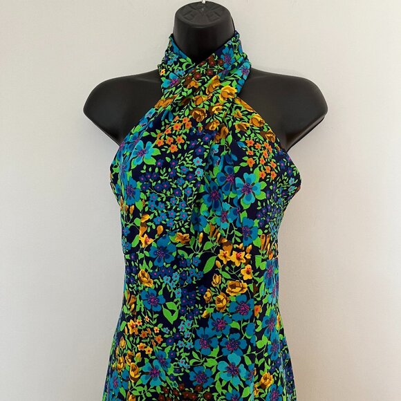 Vintage Union Made Cross Halter Floral Maxi Dress, Size XS - Picture 2 of 14